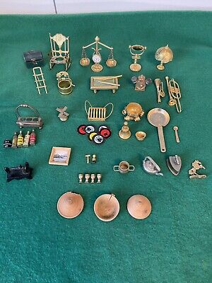 Lot of Holland Dollhouse Miniature Brass Furniture Razor Brush Music Instrument