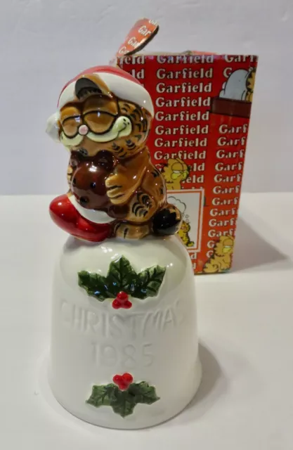 Vintage Enesco 1985 Garfield Christmas Bell w/Pooky The Bear w/Box