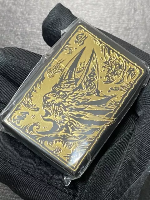 zippo Fang Wolf Gold Engraved Double sided Model Made in 2022 GARO