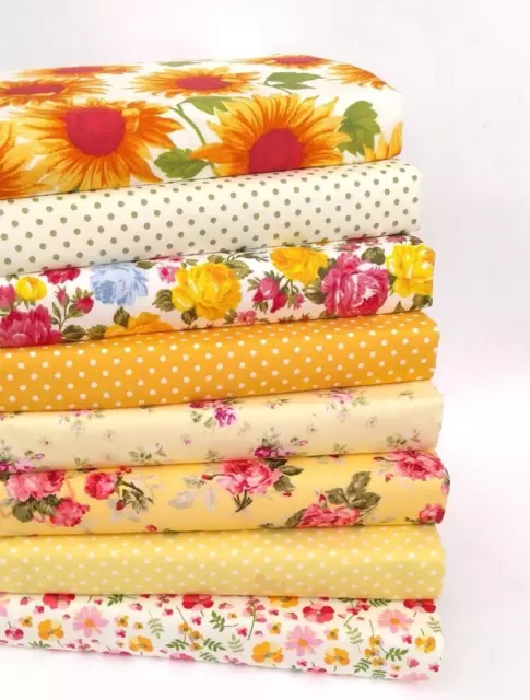 Cotton Floral Patchwork Fabric Squares Bundle Sewing Craft Quilting Lemon Mix