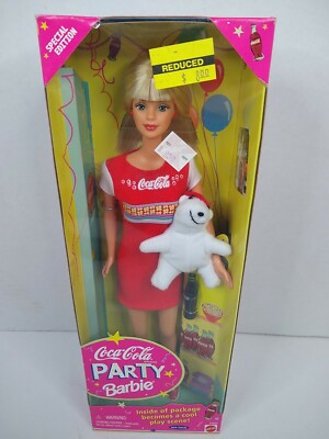 1998 COCA-COLA PARTY Barbie Doll Special Edition w/ Plush Polar Bear