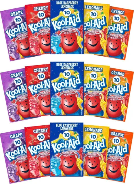 Kool Aid Grape/Cherry/Raspberry/Lemon/Orange Powdered Drink 15x4.2g - 15 Pack