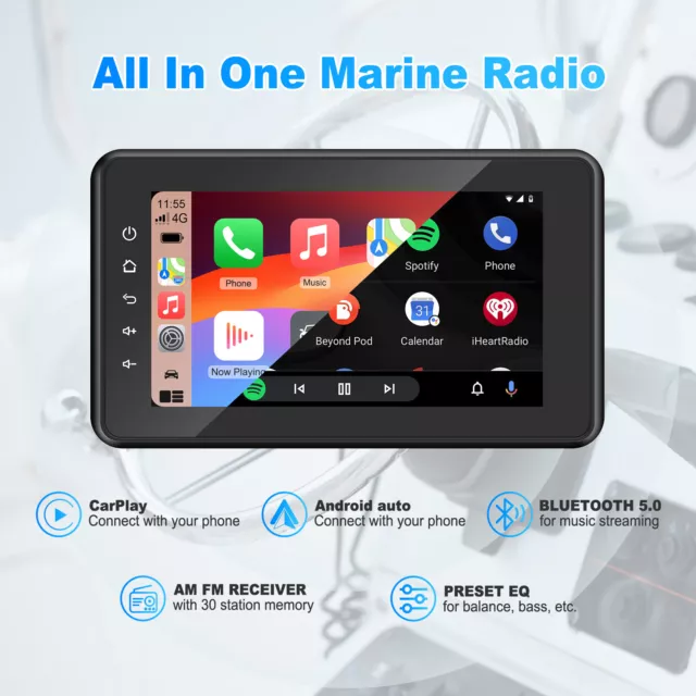 8 Inch 1080p Marine Multimedia Player Wireless CarPlay for ATV Boat Golf Cart