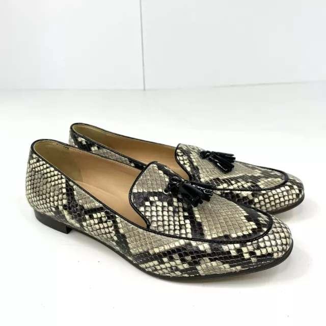 J Crew Charlie Loafers Flats Shoes Tassel Snakeskin Print Leather Womens Size 7