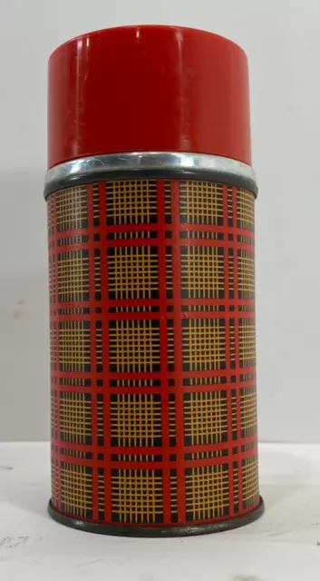 Vintage Aladdin Best Buy Thermos Bottle 10oz Wide Mouth Red Yellow Black Plaid