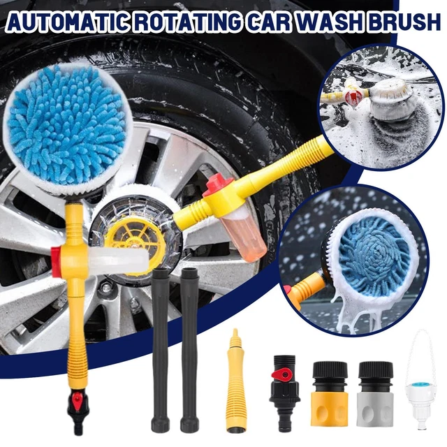 8Pcs Automatic Rotating Car Wash Brush Cleaning Tools Mop Handle Long Set U0A2