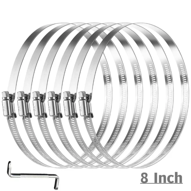 8 inch Hose Clamp Adjustable TS304 Duct Clamps Worm Gear Adjustable 194mm-216mm