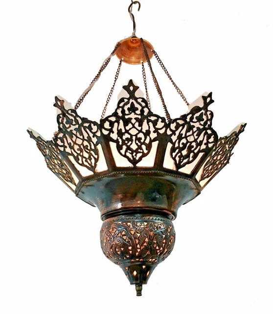 BR217M Vintage Reproduction Moroccan Chandelier Lined With Stained Glass
