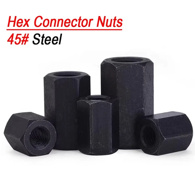 M8 M10 M12-M48 45# Steel Black Hex Connector Nuts Threaded Rod Couplers ...