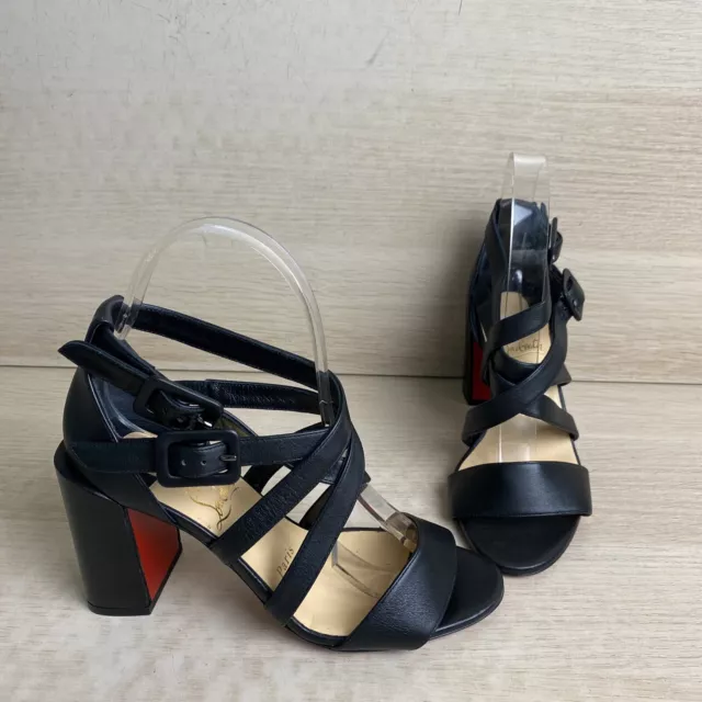Christian Louboutin “ZEFIRA” Black Leather Open Toe Strappy Sandals, Women’s 36
