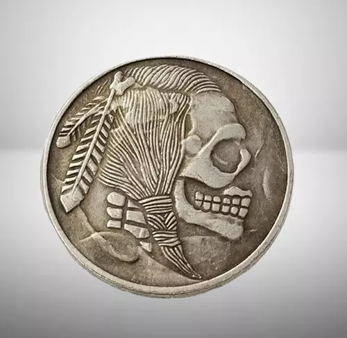 Skull Indian Native American Chief Brave Hobo Coin Art Carved US Jewelry Pendant