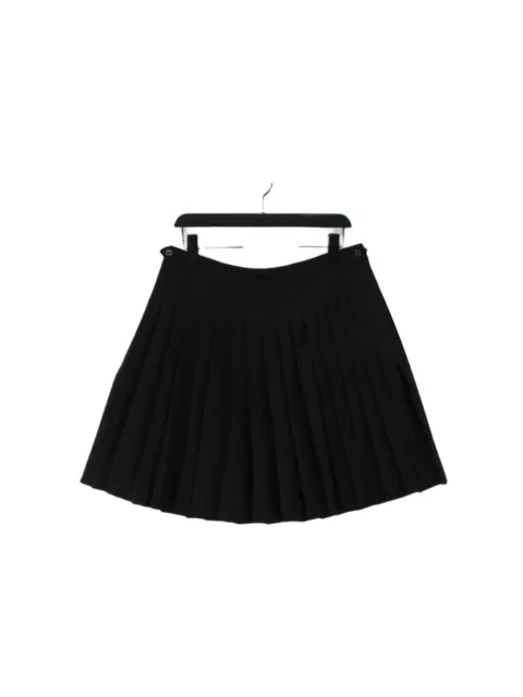 Fred Perry Women's Midi Skirt UK 14 Black Wool with Polyester Midi Pleated