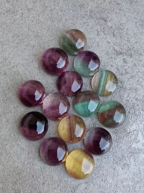 AAA+ Natural Fluorite Round Shape Cabochon Flat Back Calibrated Loose Gemstones