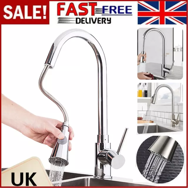 360°Kitchen Sink Mixer Taps Pull Out Single Lever Chrome Brass Spray Mono Faucet