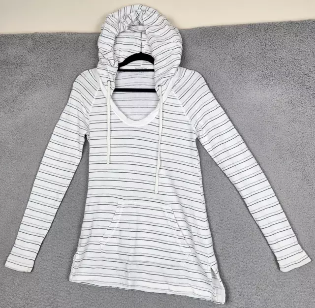 JAMES PERSE Hoodie Womens Size 2 Medium White Striped Pullover Pockets