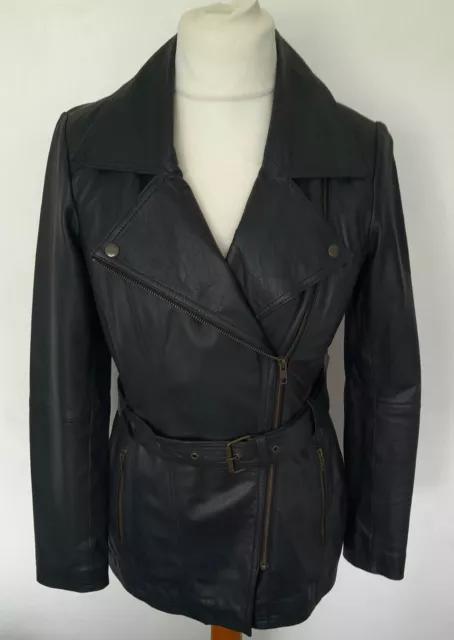 SAVOIR - Soft REAL LEATHER Belted Jacket Trench Coat DARK GREY Size 10