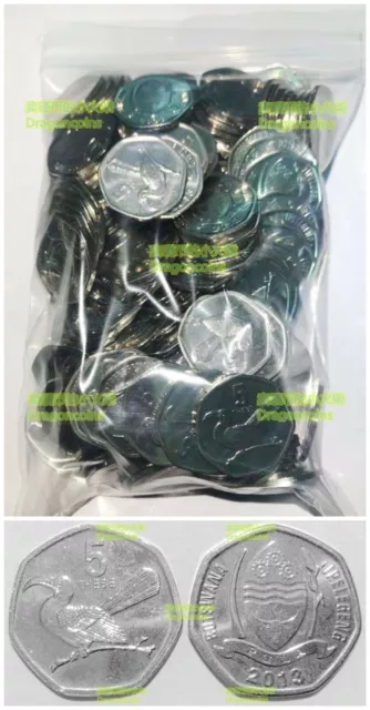 Botswana 5 thebe 2013 The Toucan hornbill bird 18mm Steel UNC Coins lot 100PCS