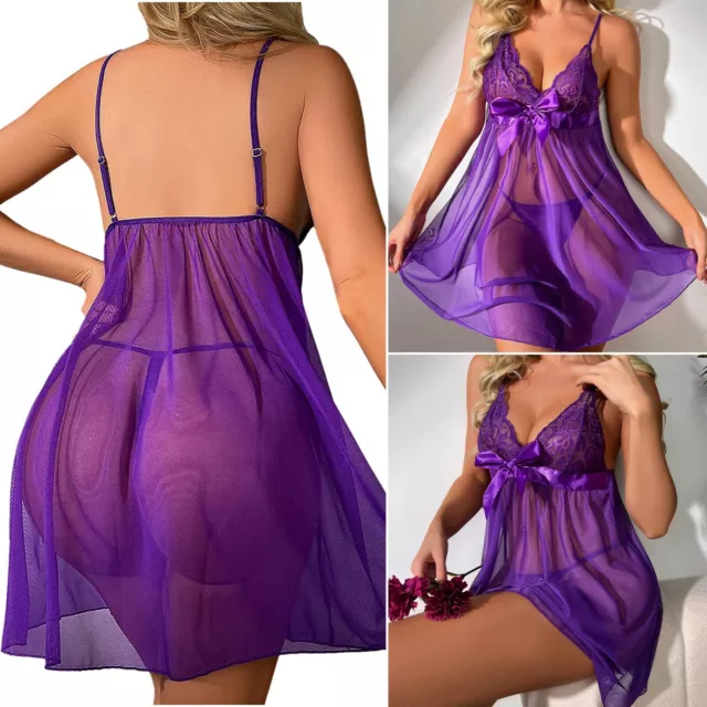 Babydoll Lingerie+Underwear Sexy Women's Nightwear Dress Lace Sleepwear G-string