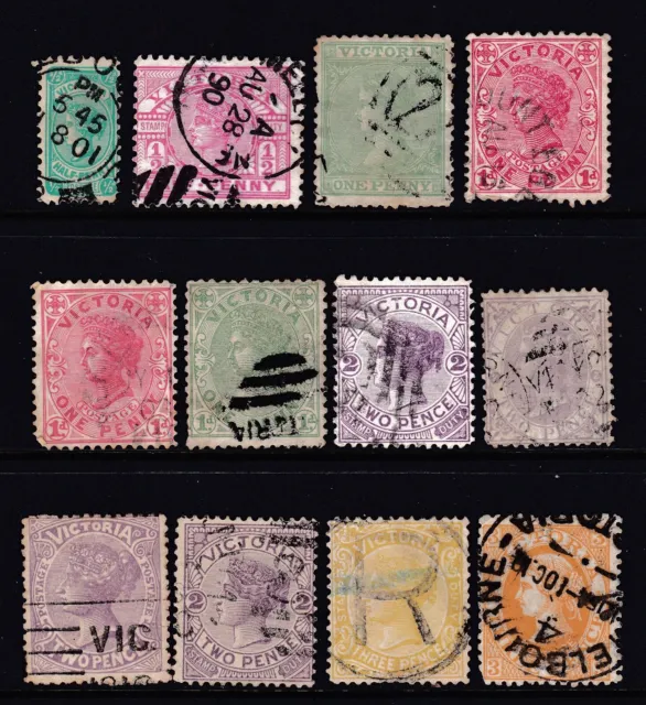 1880 -1910 VICTORIA SET OF 12, 1/2d to 3d STATE PRE-DECIMAL STAMPS FINE USED #2