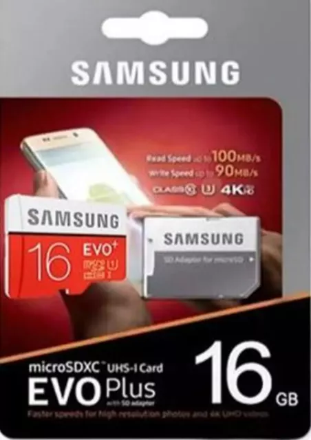 Tarjeta de memoria Samsung EVO Plus Micro SD 16 GB Class10 SDXC con adaptador 2