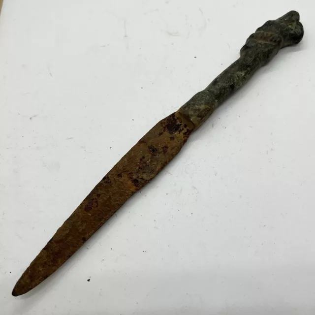 Authentic Ancient Roman Empire Iron Knife Blade Artifact Bronze Cast Handle = B 2