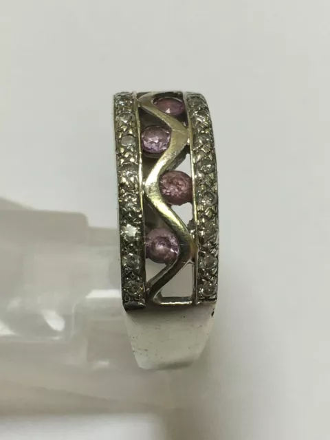 Bellissimo Anello Cinturino Oro Bianco 9 Carati ZIRCONE ROSA & DIAMANTE ETERNITÀ 3