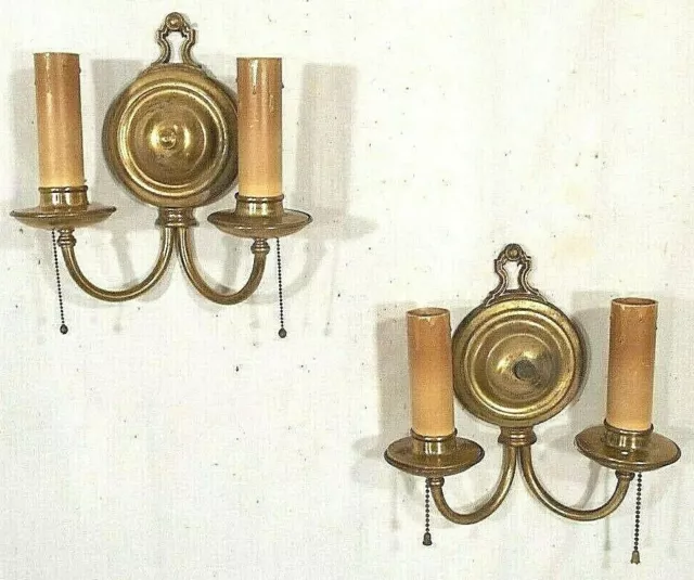 VINTAGE PAIR OF EARLY 20th CENTURY RING BACK DOUBLE ARM BRASS SCONCES