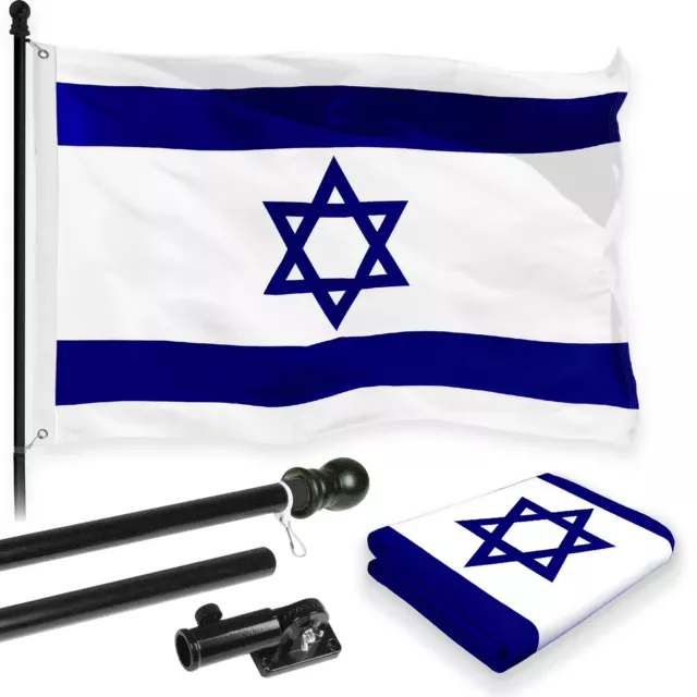 Flag Pole 6FT Black & Israel Israeli Flag 3x5FT Combo Printed 150D Polyester