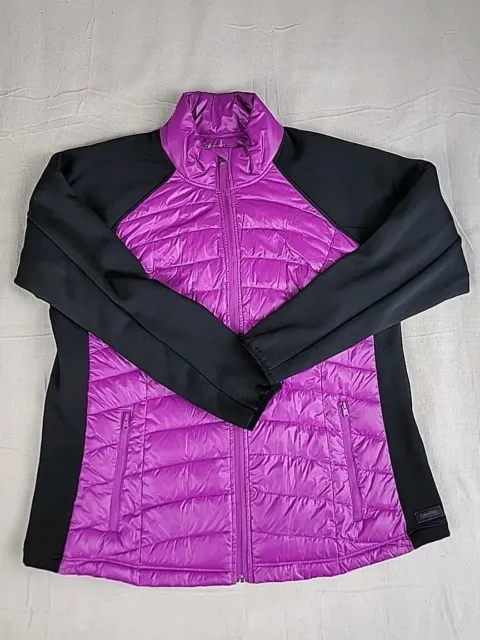 Calvin Klein Puffer Jacket Womens 2X Purple Black Full Zip Pockets Packable EUC