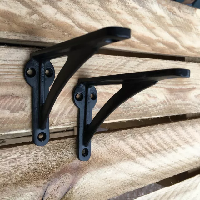 Pair Black 4.5" ANTIQUE HEAVY CAST IRON VICTORIAN SHELF WALL BRACKETS - BR23bx2