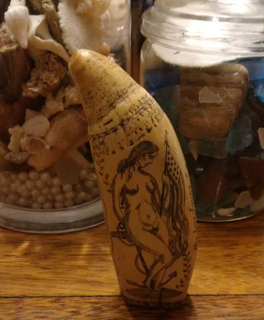 Replica Faux Sperm Whale Tooth Scrimshaw Tooth Plastic Home Decor Imitation
