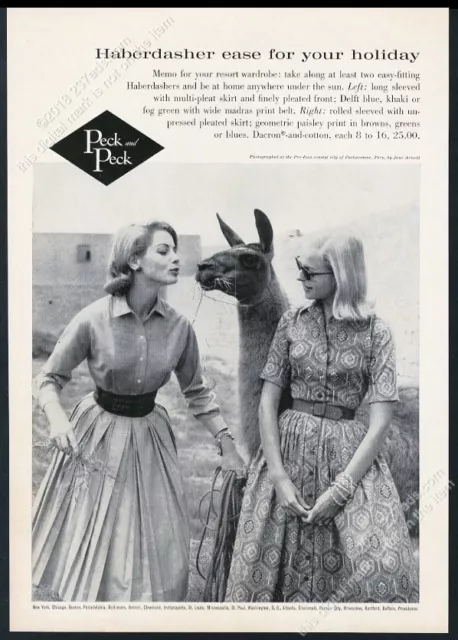 1960 llama and women cute photo Peck & Peck skirt dress fashion vintage print ad