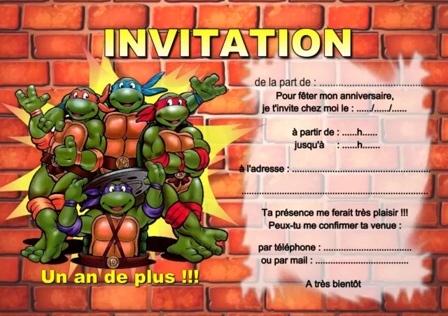 5 - 12 ou 14 cartes invitation anniversaire tortue réf 429