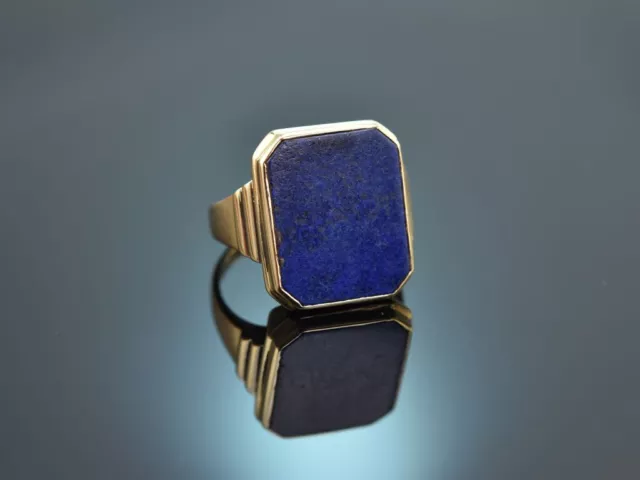 Klassischer Wappen Siegel Ring Mit Lapislazuli Aus Gelb Gold 585 Um 1960