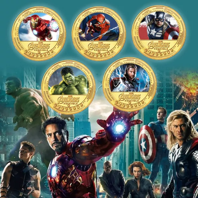 1、5、12 PCS Marvel's The Avengers Commemorative Coins Collection Coin Gift Boxed