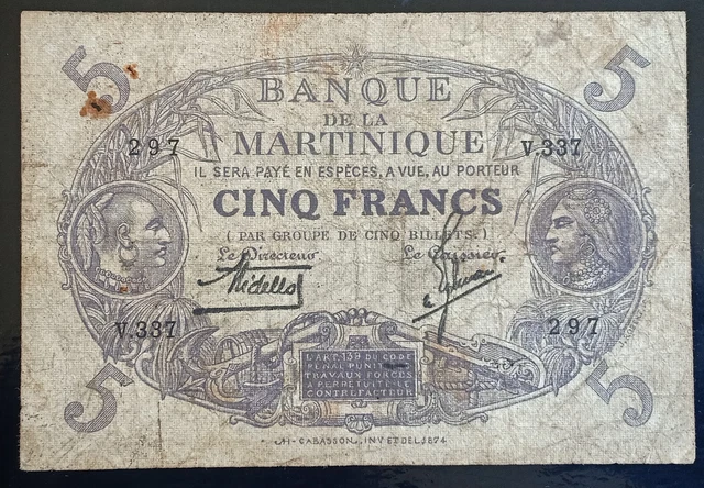 BY50- Martinique 1934 5 Francs P-6a.1