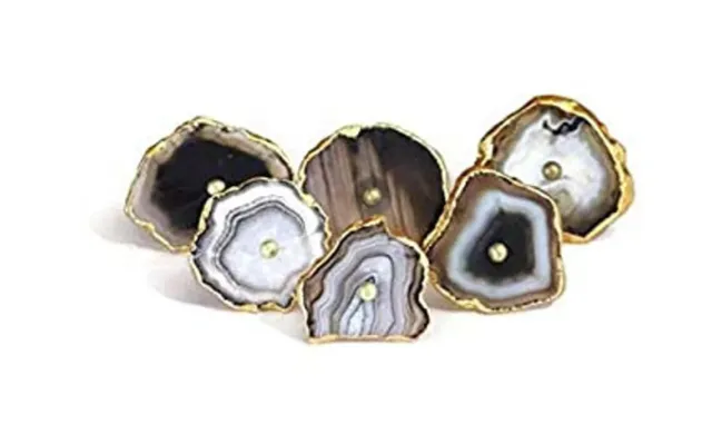 Black/White Agate Cabinet Drawer Pull Decorative Wardrobe Door Handle Pack of 6