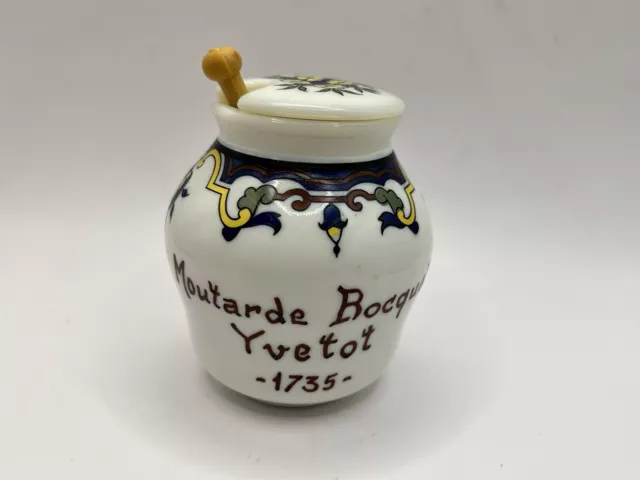 Moutarde Bocquet Yvetot 1735 Mustard Pot With Lid & Spoon -Jar France