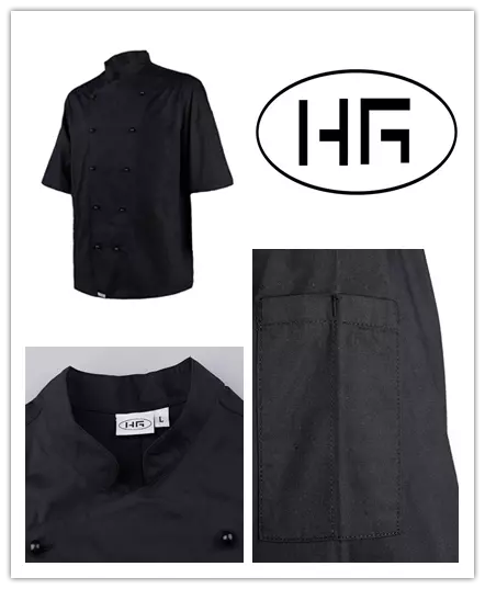 Chef Jacket Short Sleeves Classic Black Uniform Poly-cotton Hospitality Garments