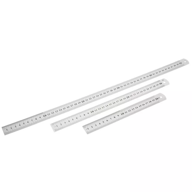 Metric 20cm 30cm 50cm Measuring Range Silver Tone Scale Straight Ruler 3 in 1