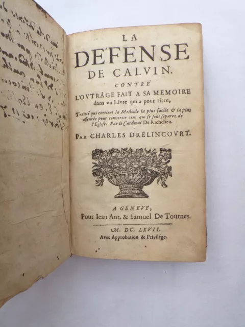 La défense de Calvin - Charles Drelincourt - 1667  Protestantisme  Éd. originale