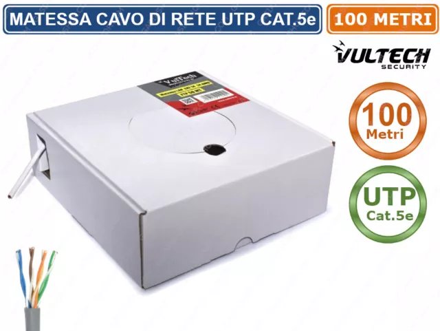 Vultech Matassa Cavo Di Rete Utp 100 Metri Ethernet Cat 5E Cca Lan Rj45