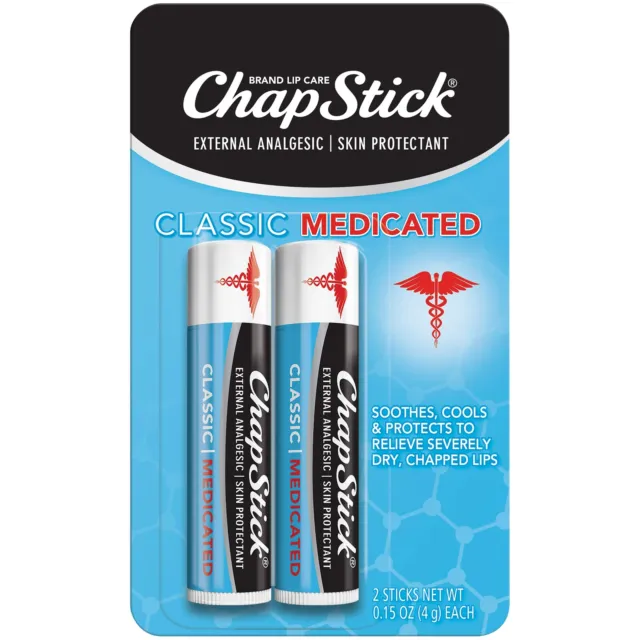 ChapStick Classic Medicated Lip Balm Tube, 0.15 oz Tube, 2 ct.