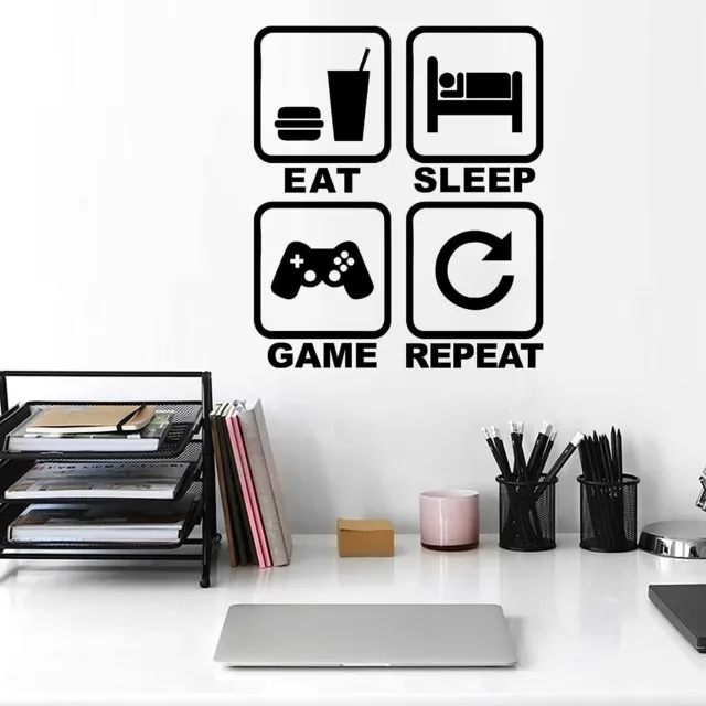 Eat Sleep Gamer Wall Decals Murals, Boy Controller Game Wall Stickers DIY