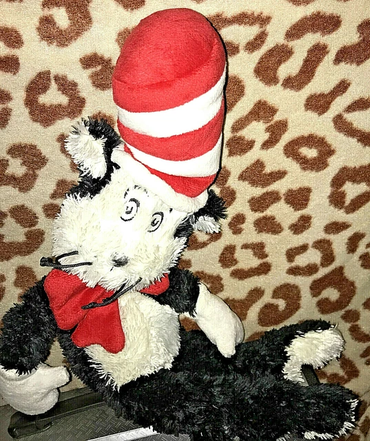 Dr Suess Cat in The Hat Plush Toy Doll Manhattan Toys Black White 13" 2002 CLEAN