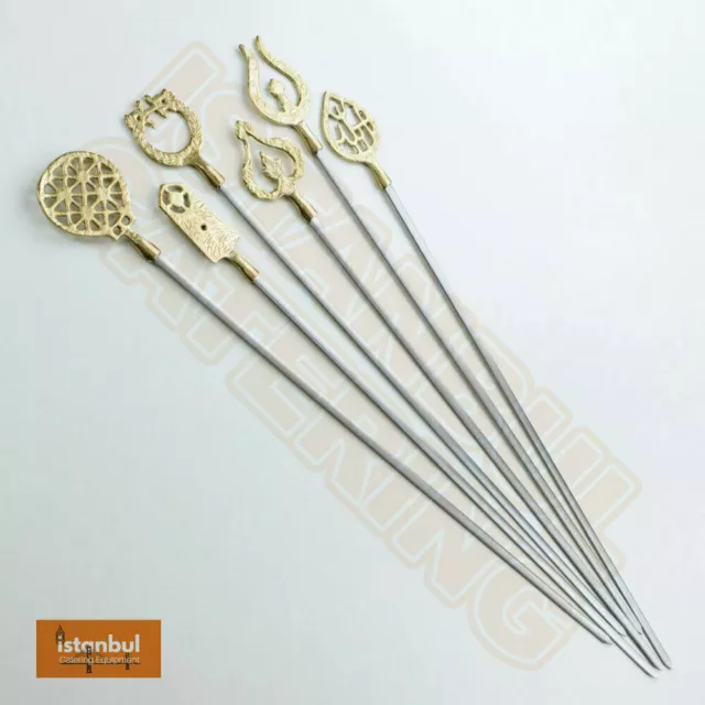 Turkish Kebab Shish Skewers BBQ  Set of 10 Meat Chick Kebab sis Brass Handle 2