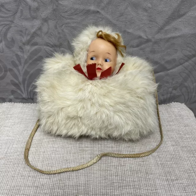 Vintage Child’s Muff Doll Face Hand Warmer - Rabbit Fur