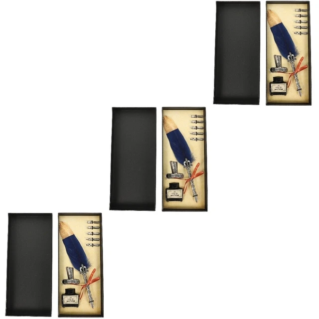 Juego de 3 juegos de lápiz retro pluma lápiz de inmersión con pluma Inkwell Creative Caligraphy