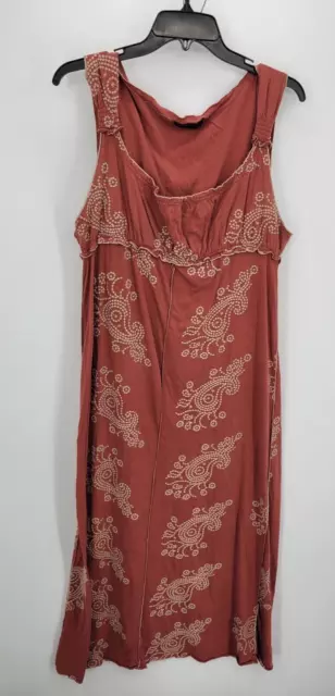 BCBGMaxazria Dress Womens XL Red Tan Embroidered Paisley Sleeveless Maxi 2