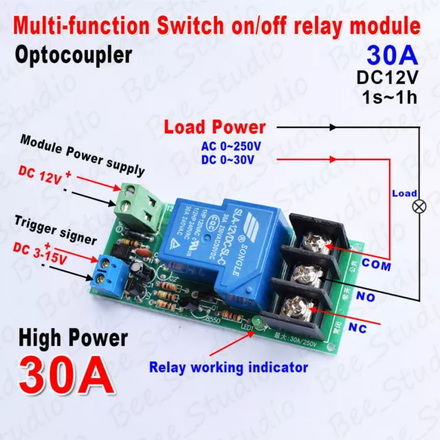 DC 12V 30A High Power Multifunction Delay Time Switch Timer Relay On/Off Module